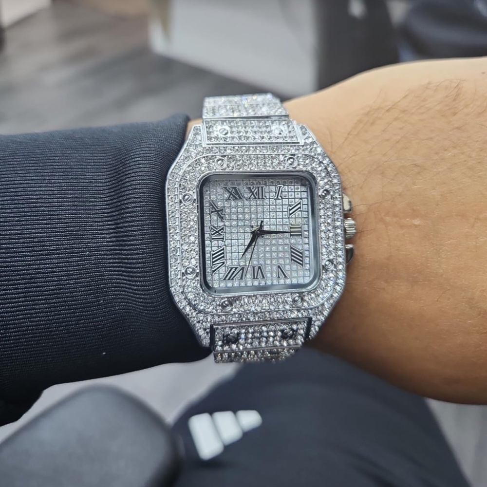 Mens Custom Fully Silver Ice out Sport Iced Cz VVS Quality Stainless Steel Bling